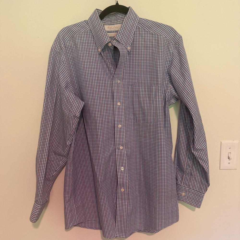 Roundtree & Yorke Gold Label Mens 15.5 33 Fitted Blue Check Non-Iron Dress Shirt